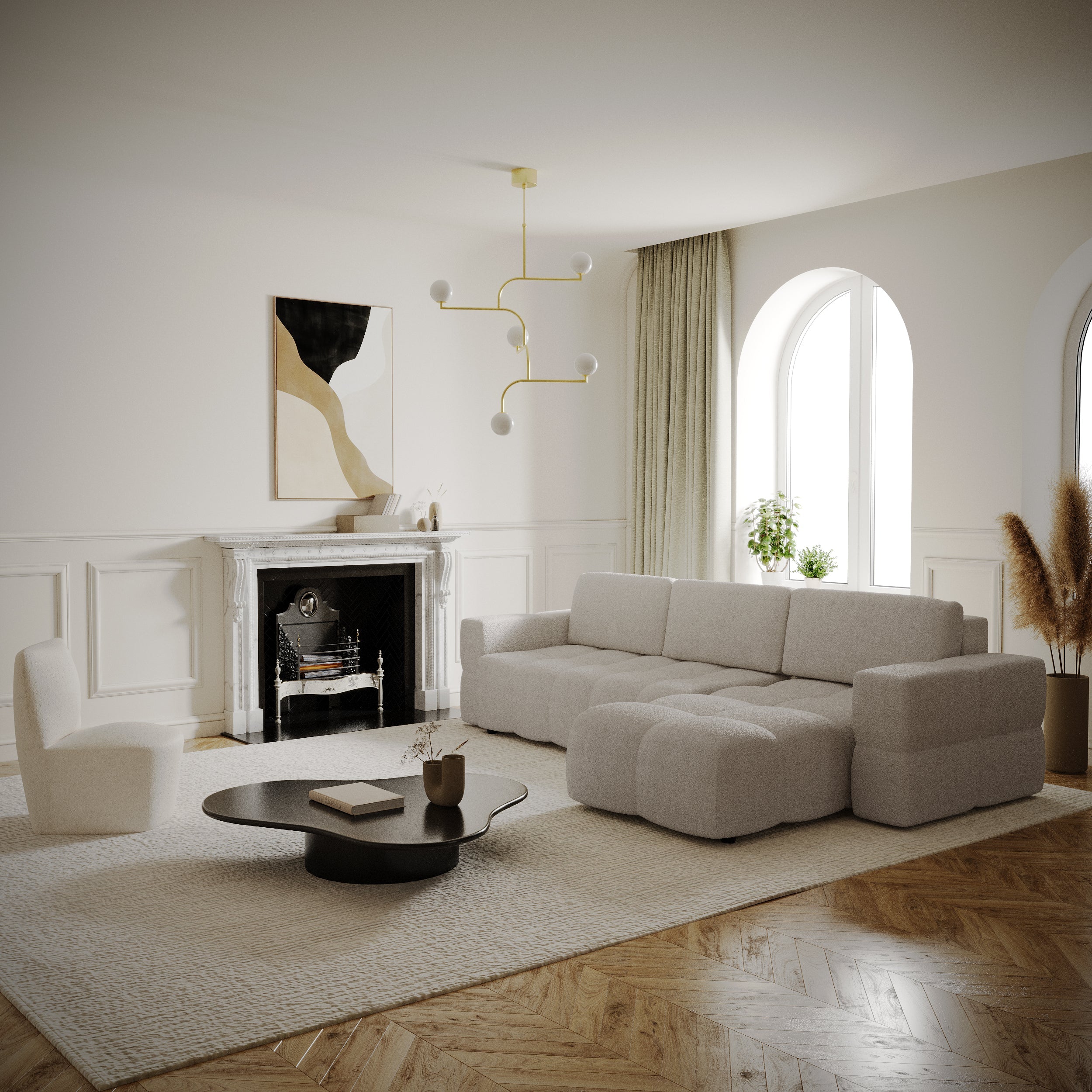 Sia Home Gabriel canapé angle gauche convertible crème tissu