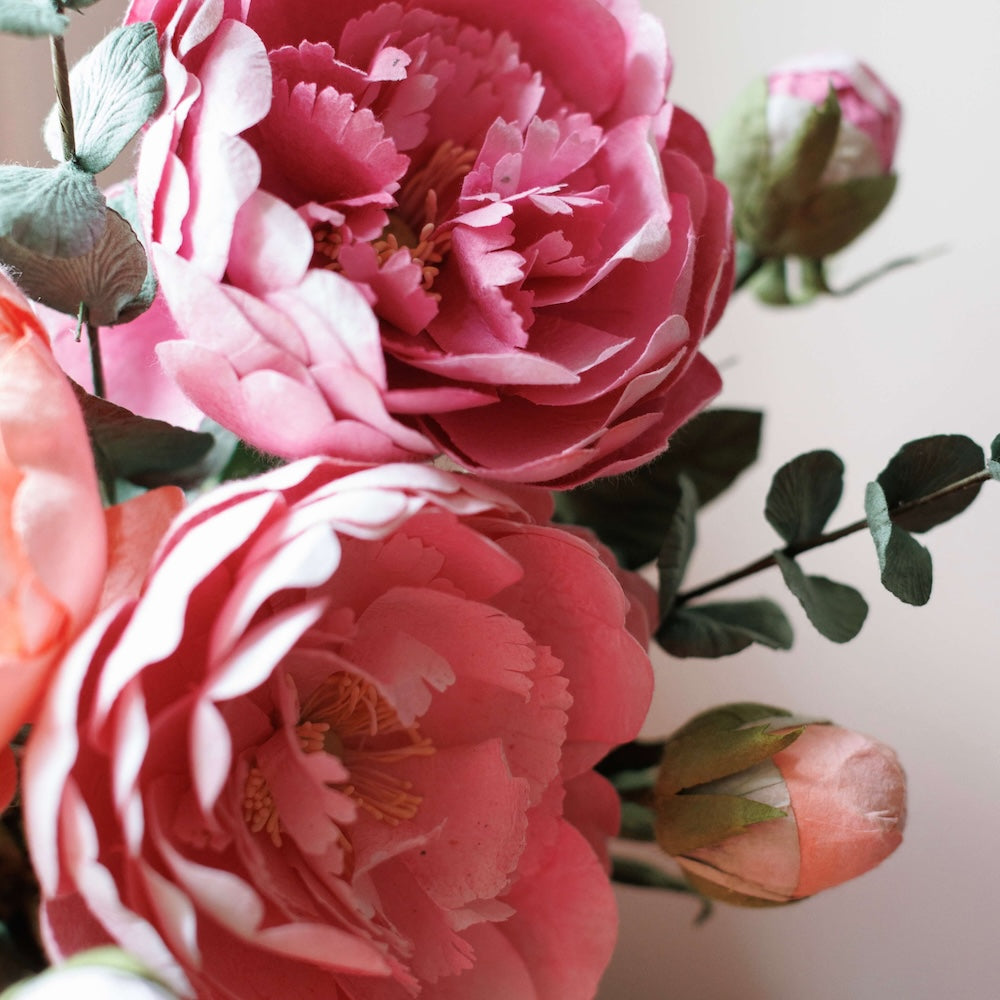 Flowrette trio de pivoines bouquet papier fait main durable