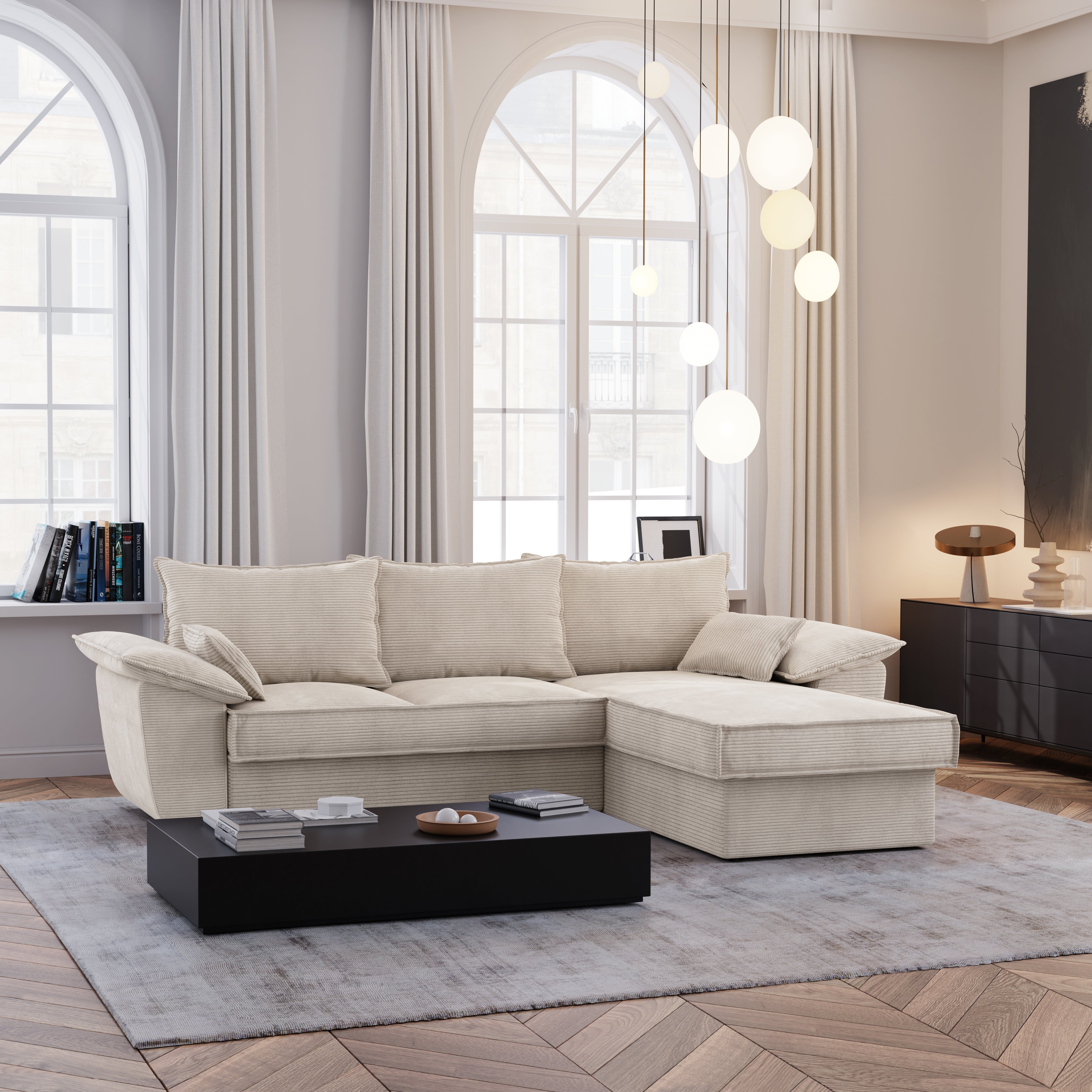 Sia Home Sasha Angle Droit canapé convertible crème coffre
