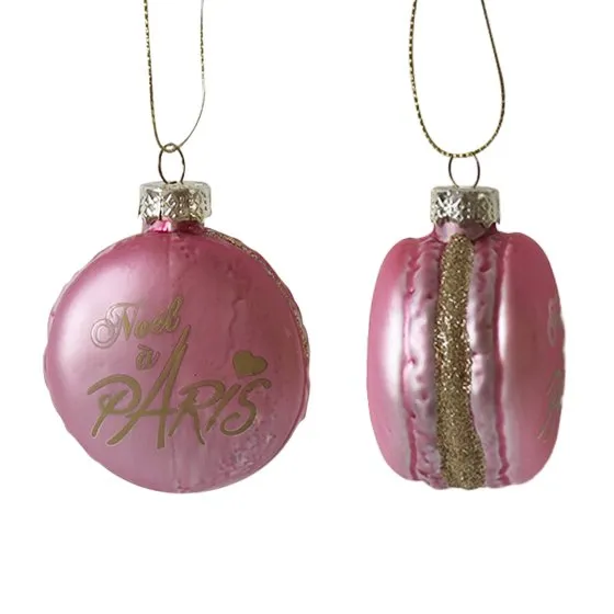 Feuillazur Rungis Macaron Boule de Noël Rose Ornement