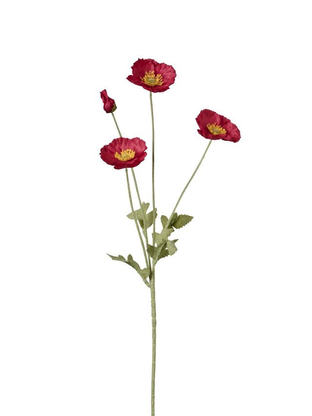 Feuillazur Pavot 4 fleurs artificielle rouge 70 cm