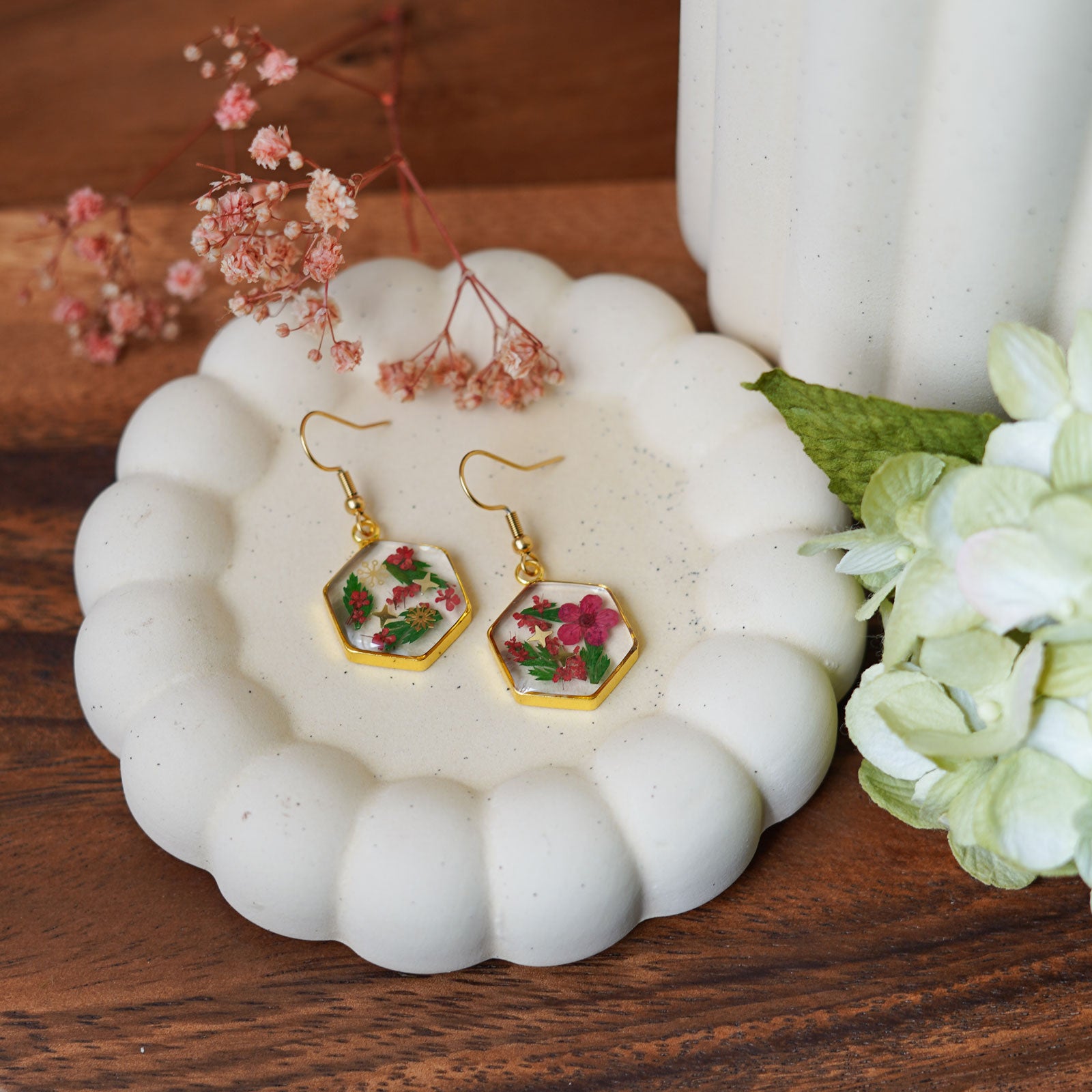 Flowrette Noëlle boucles d'oreilles fleurs séchées doré