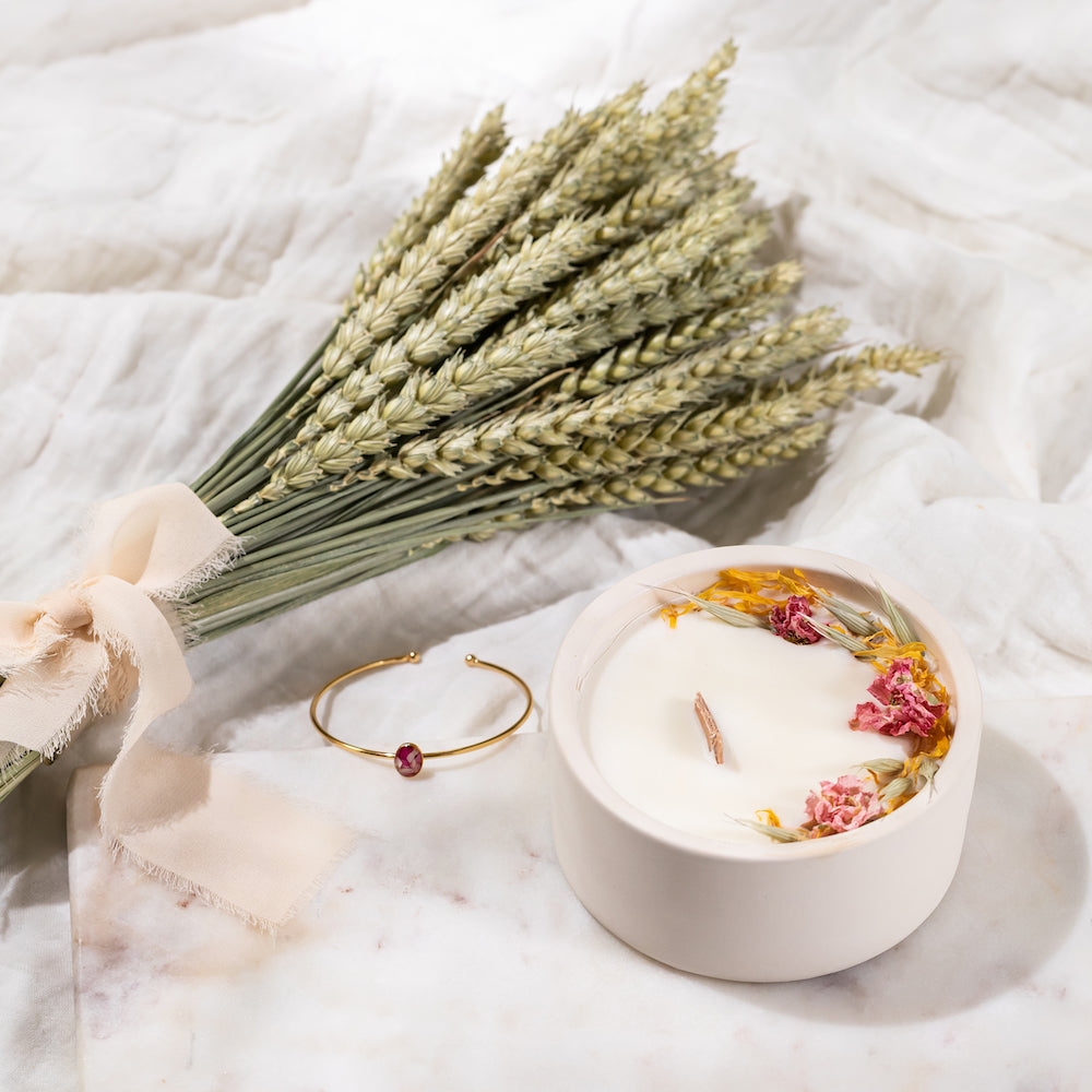 Flowrette coffret À la folie bougie lin blé noces 3 ans