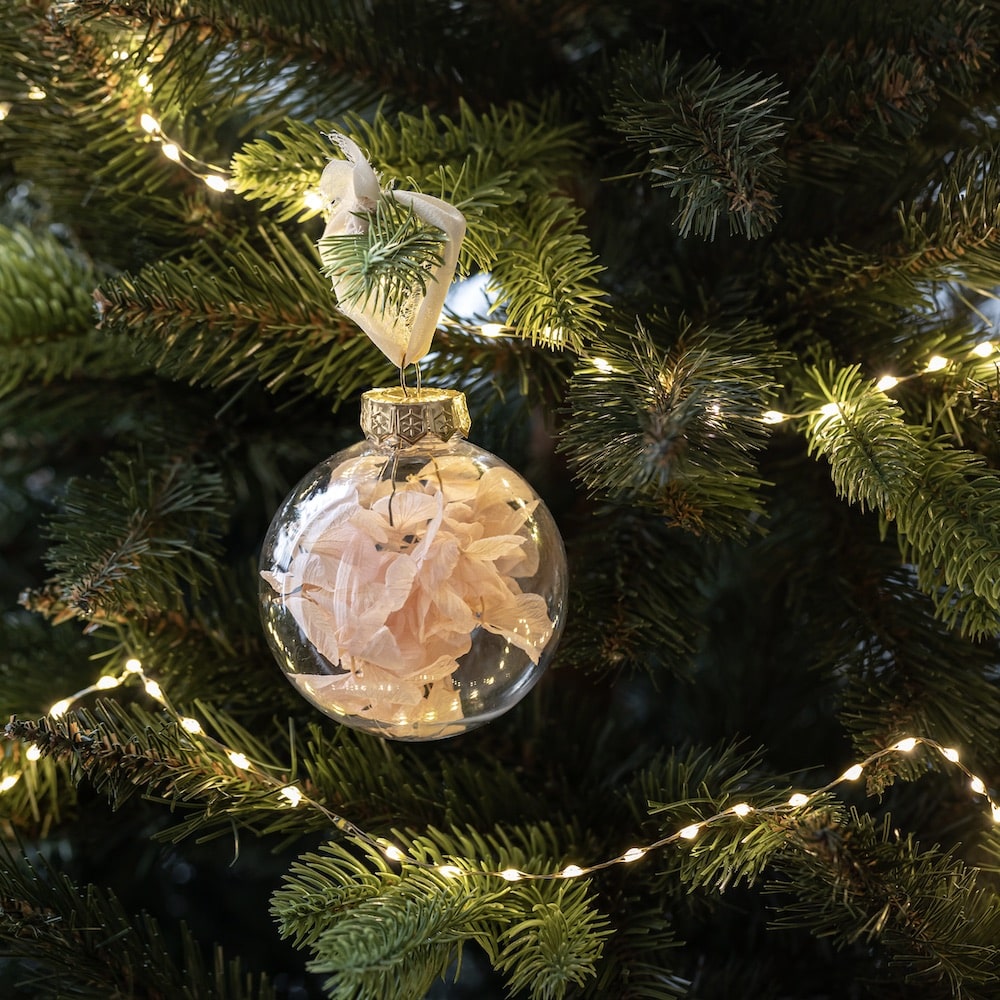 Flowrette Décoration boules Noël hortensia rose lot 4