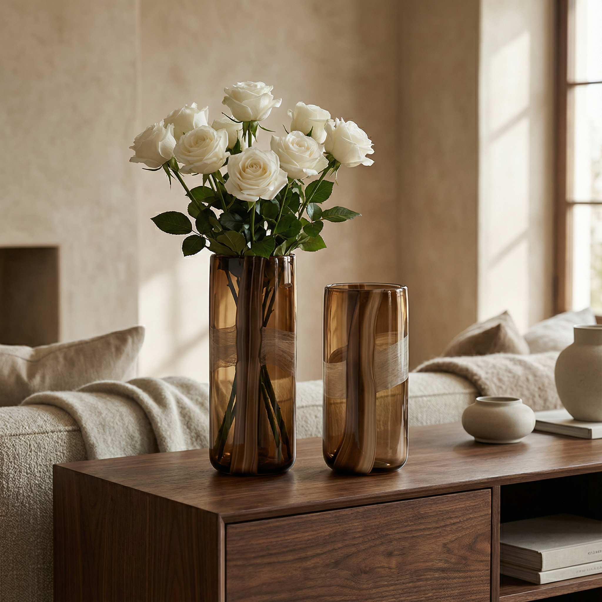 Sia Home Linéa 40 cm vase verre soufflé marron