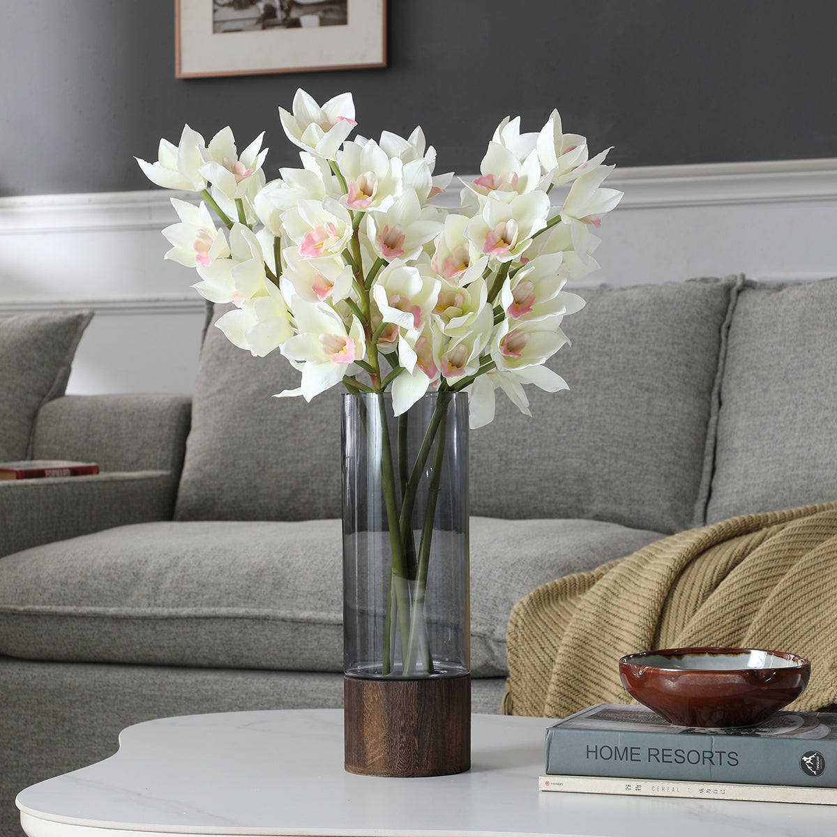 Sia Home Cymbidium tige orchidée blanche 62 cm
