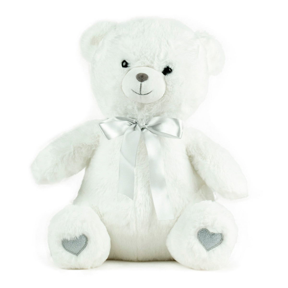 Feuillazur Rungis Ours blanc peluche nœud gris 40 cm