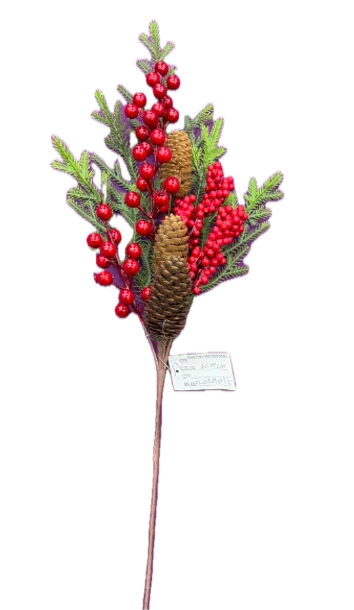 Feuillazur Rungis Produits de saison branche baies pin fleur 67 cm rouge