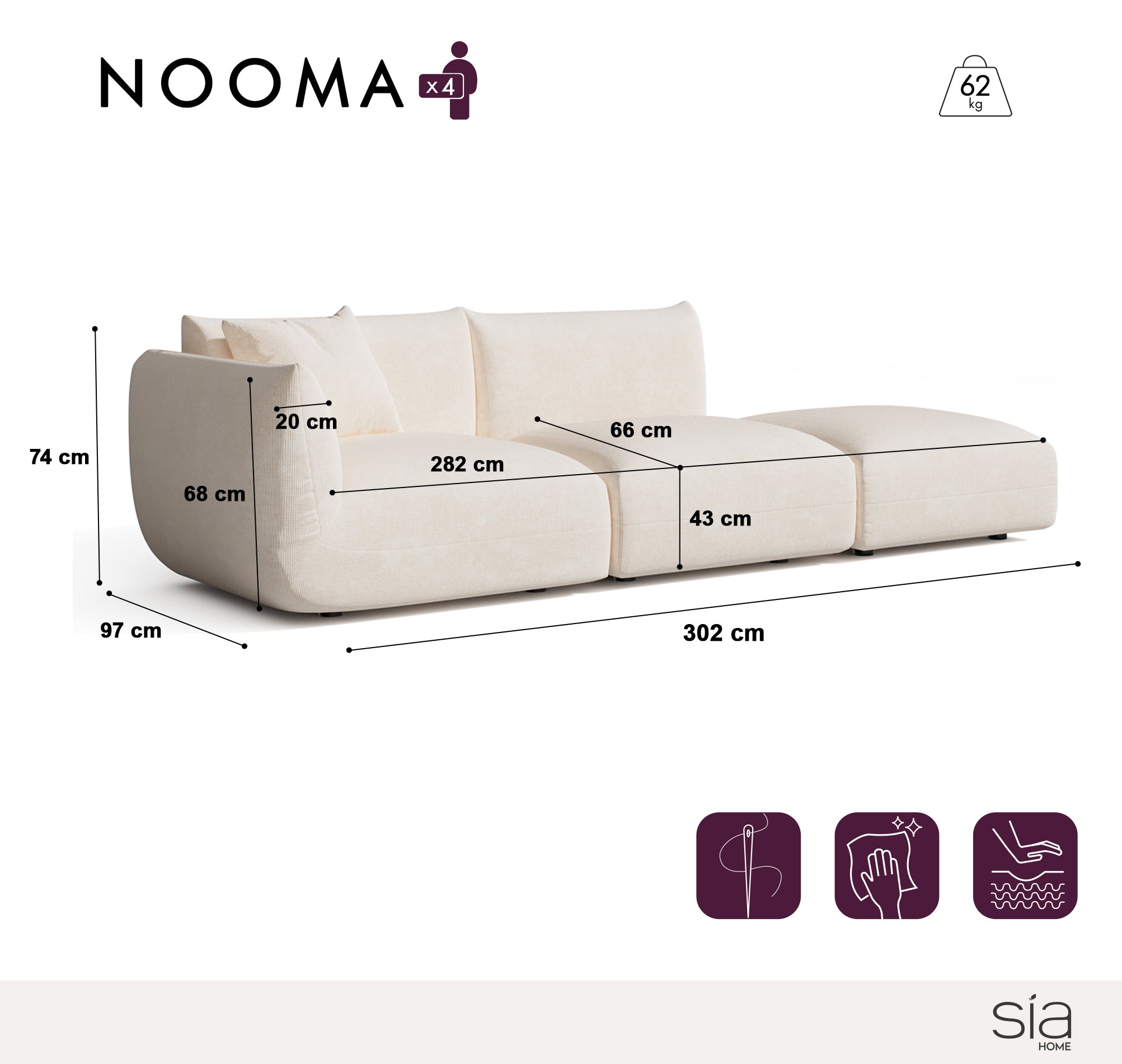 Sia Home Nooma canapé modulable 4-5 places gauche