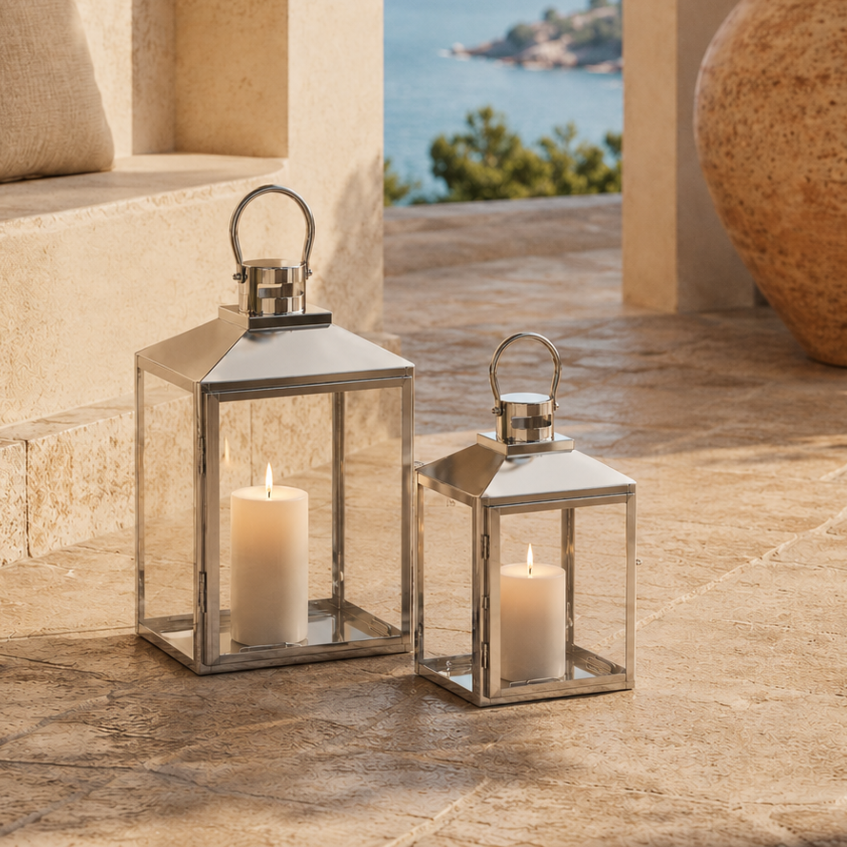 Sia Home Tara lanterne acier argenté 27 cm verre