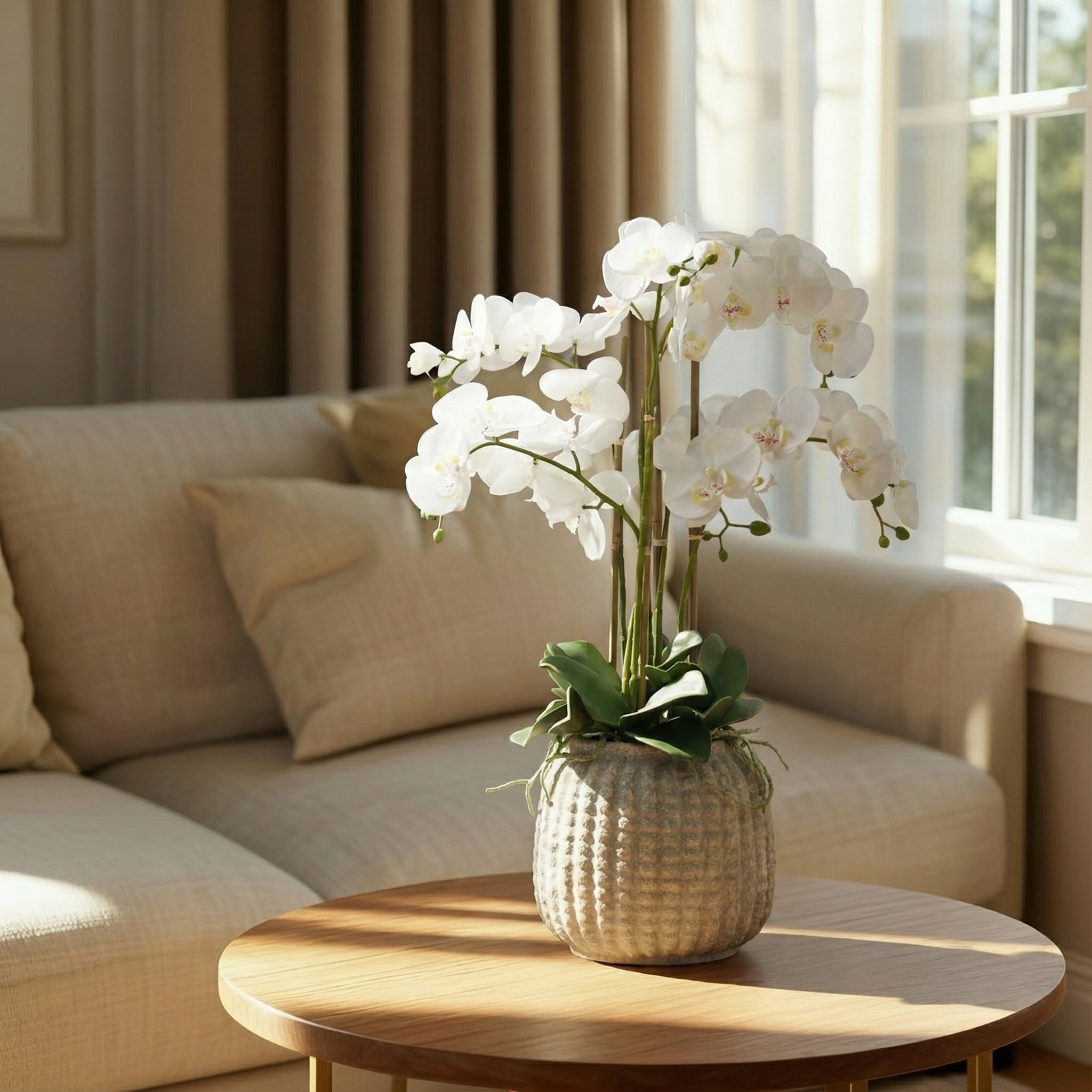Sia Home Orchidée artificielle blanche 75 cm vase gris