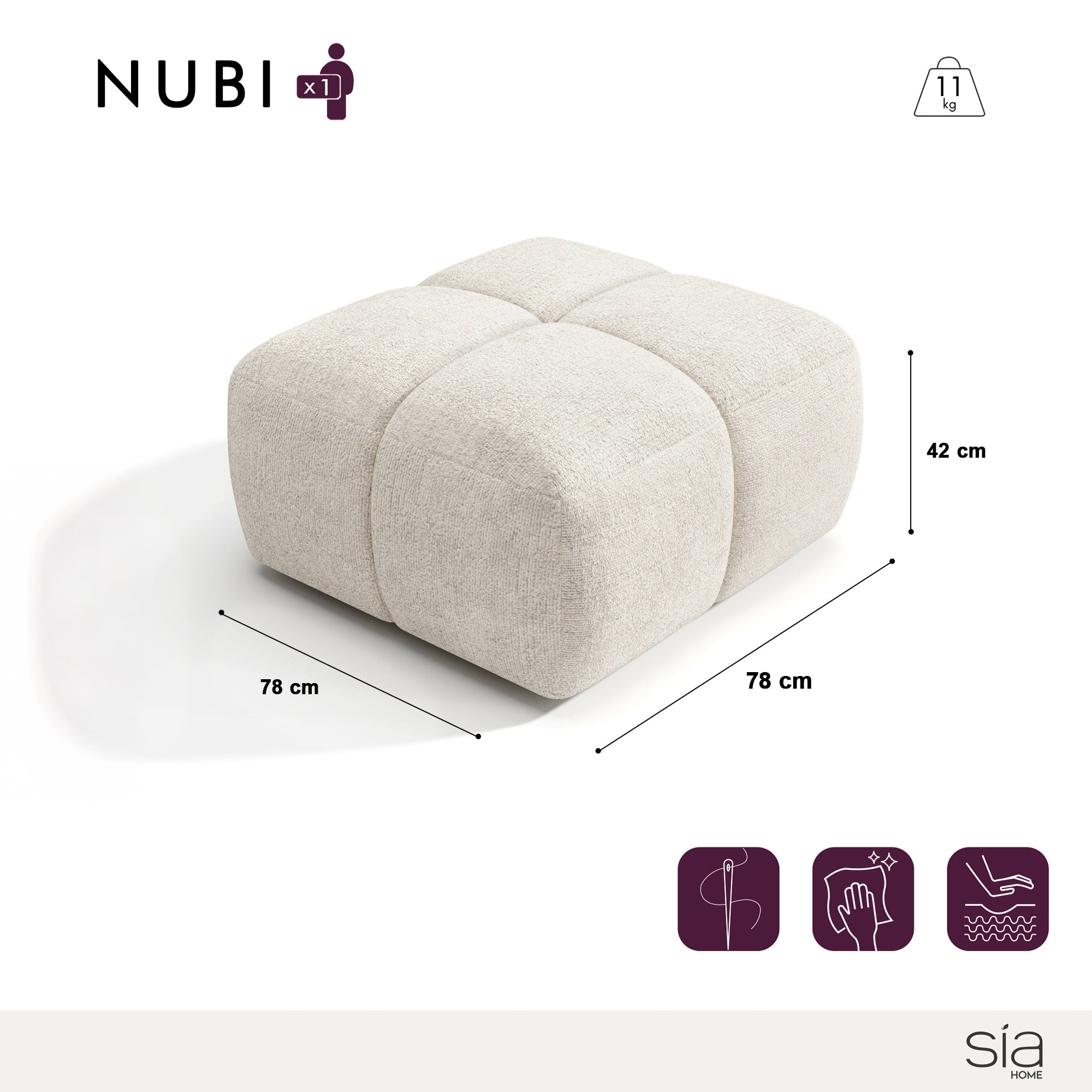 Sia Home Nubi pouf modulable crème