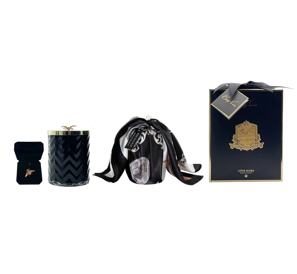 Côte Noire Herringbone HCG02 bougie parfumée noire et or 600g