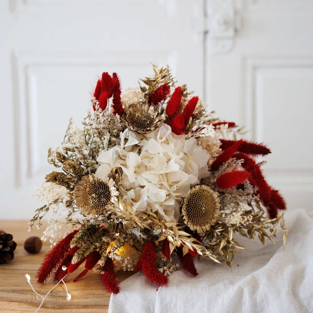 Flowrette Hiver bouquet fleurs séchées rouge taille M