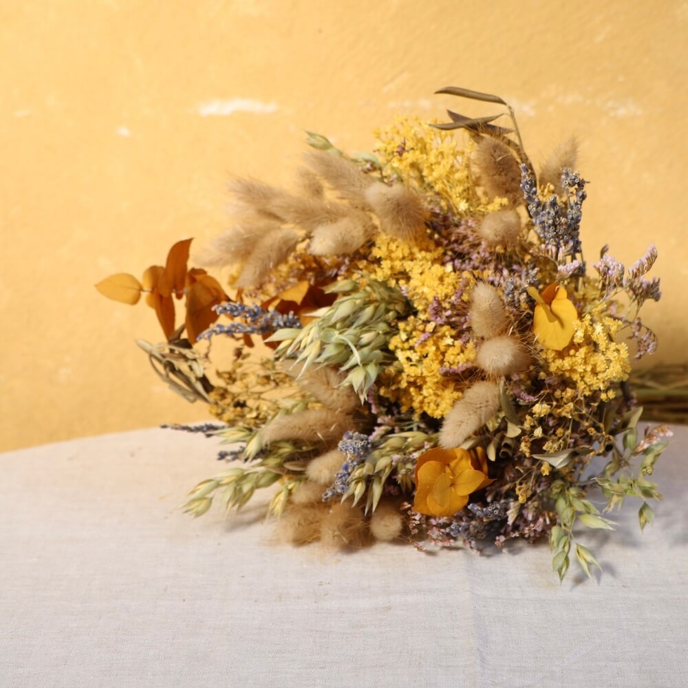 Flowrette Stanislas bouquet fleurs séchées M gypsophile moutarde