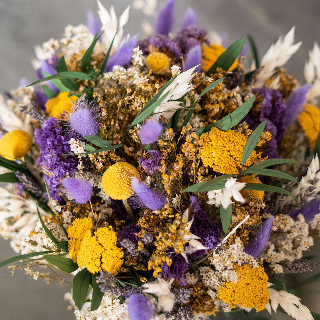 Flowrette Marceau bouquet fleurs séchées M jaune violet