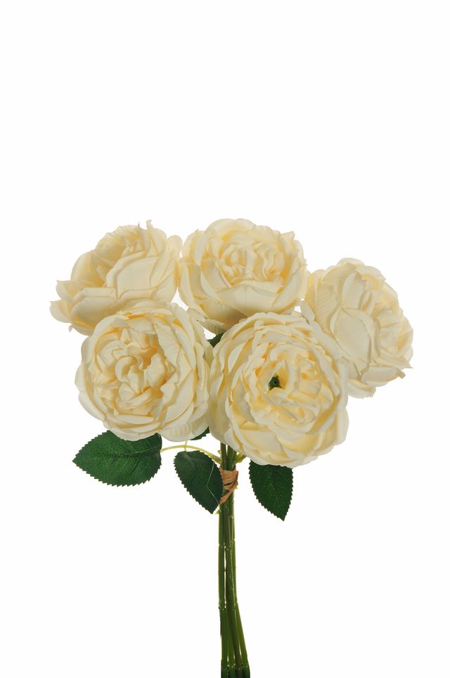 Feuillazur Rungis bouquet 5 roses artificielles blanc 38 cm
