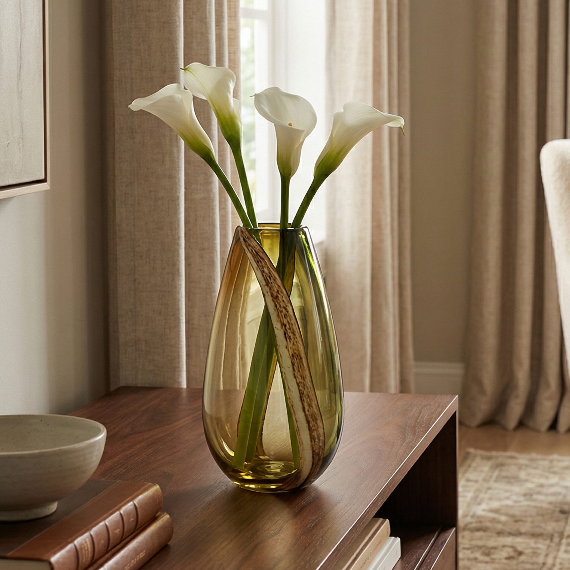 Sia Olivine vase en verre soufflé vert 38 cm fait main