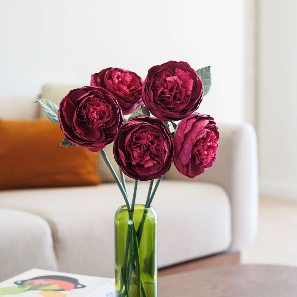 Flowrette Bouton Pivoine Papier Bordeaux Fleur x1 Romantique