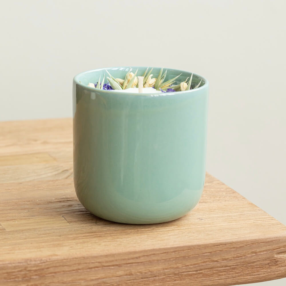 Flowrette Bougie fleurie turquoise 250 ml fleur coton