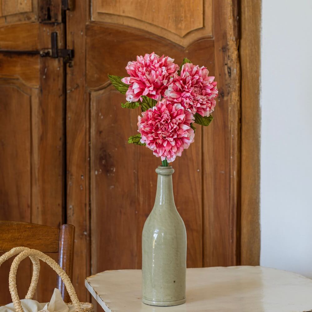 Flowrette Dahlia rose foncé fleur en papier tige x1 artisanale
