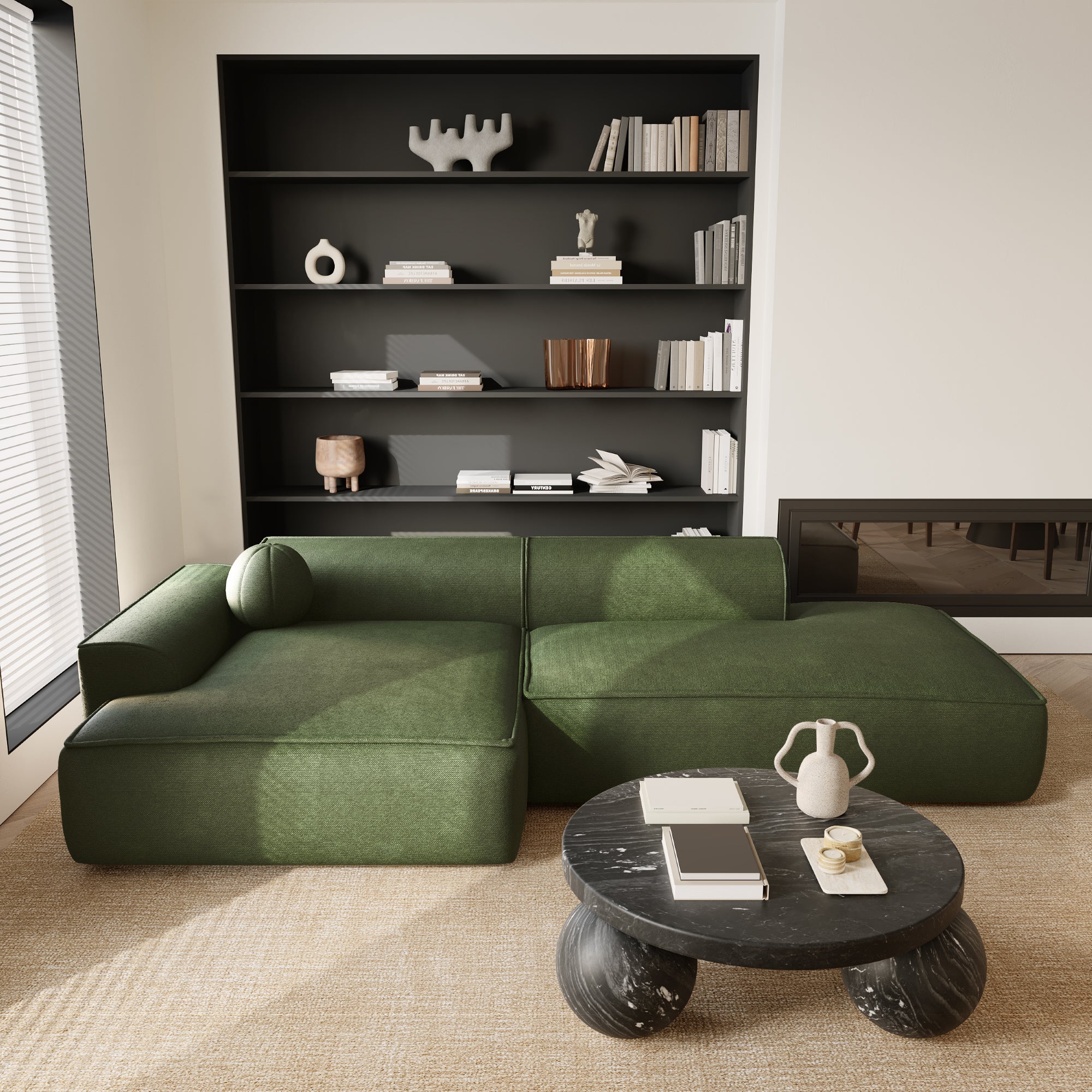 Sia Home Canapé Ania angle gauche vert olive spacieux