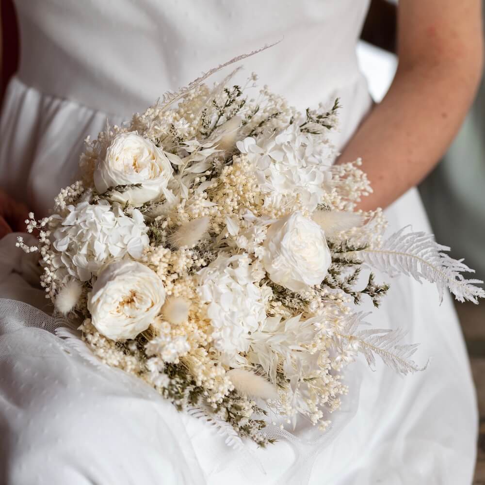 Flowrette Louise bouquet mariée fleurs séchées ruban lin