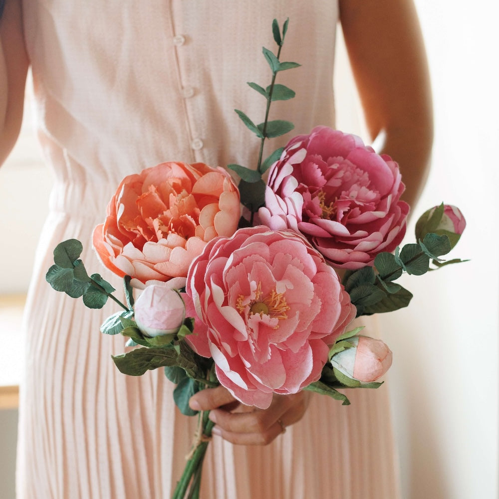 Flowrette trio de pivoines bouquet papier fait main durable