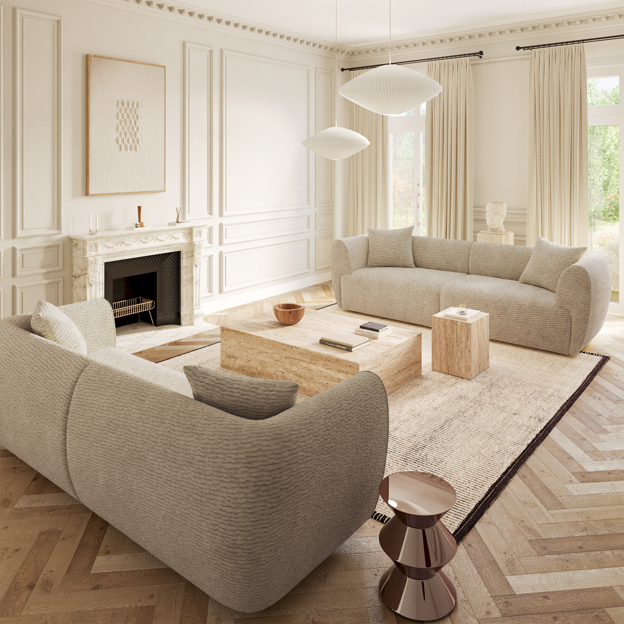 Sia Home Côme canapé droit 4 places crème