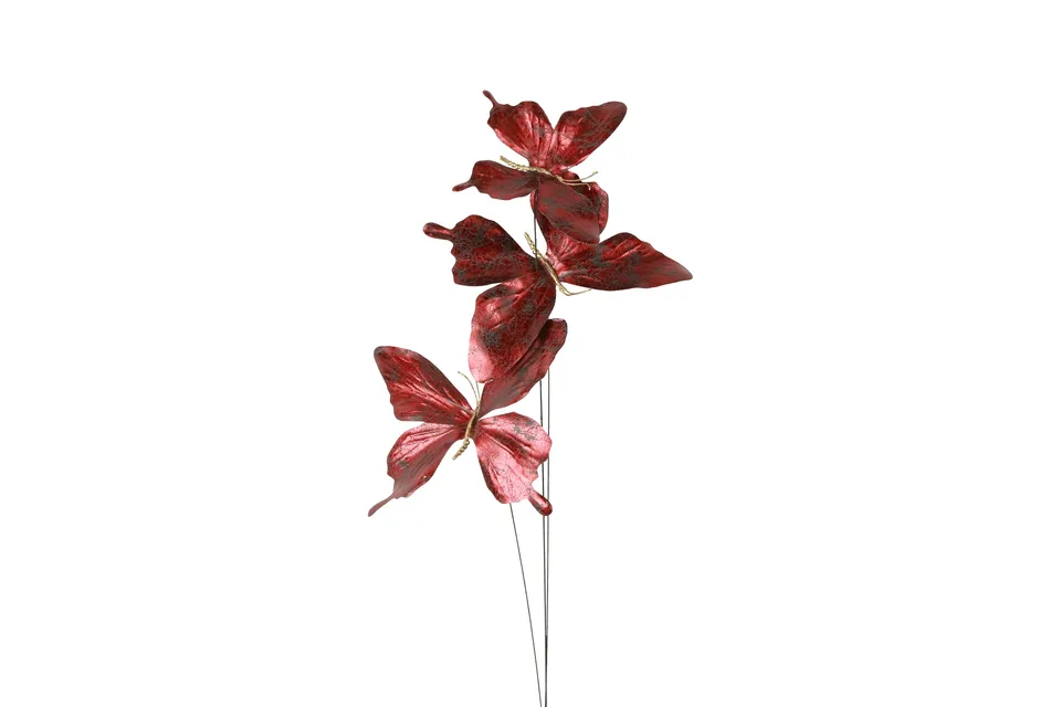 Feuillazur Rungis Branche 3 papillons déco bordeaux 66cm