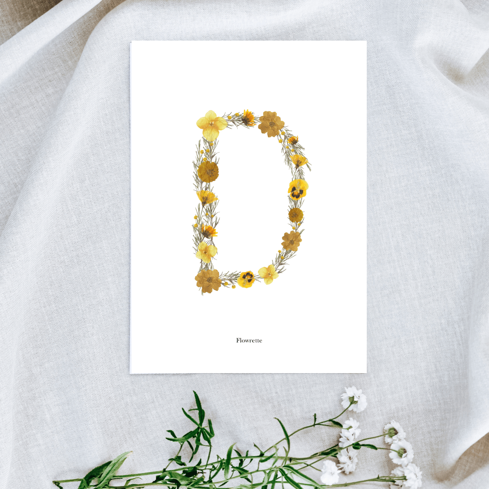 Flowrette Herbier affiche lettre jaune A5 fleurs naissance
