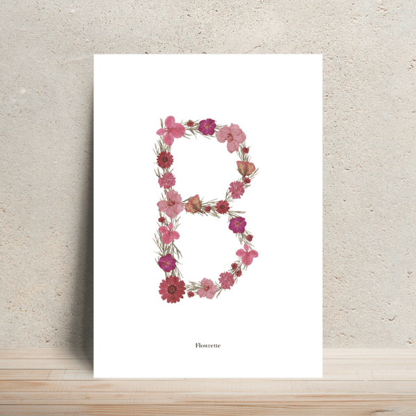 Flowrette affiche lettre rose herbier papier A4