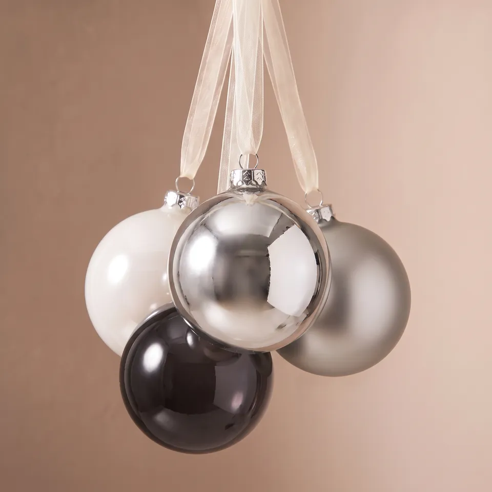 Sia Home Boules coffret 12 boules de Noël gris 6 cm