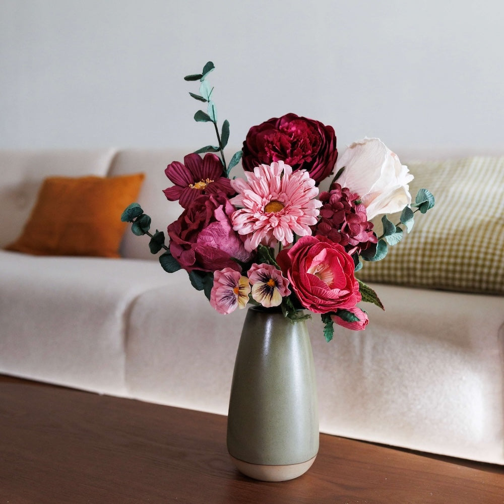 Flowrette Degas bouquet fleurs en papier bordeaux rose