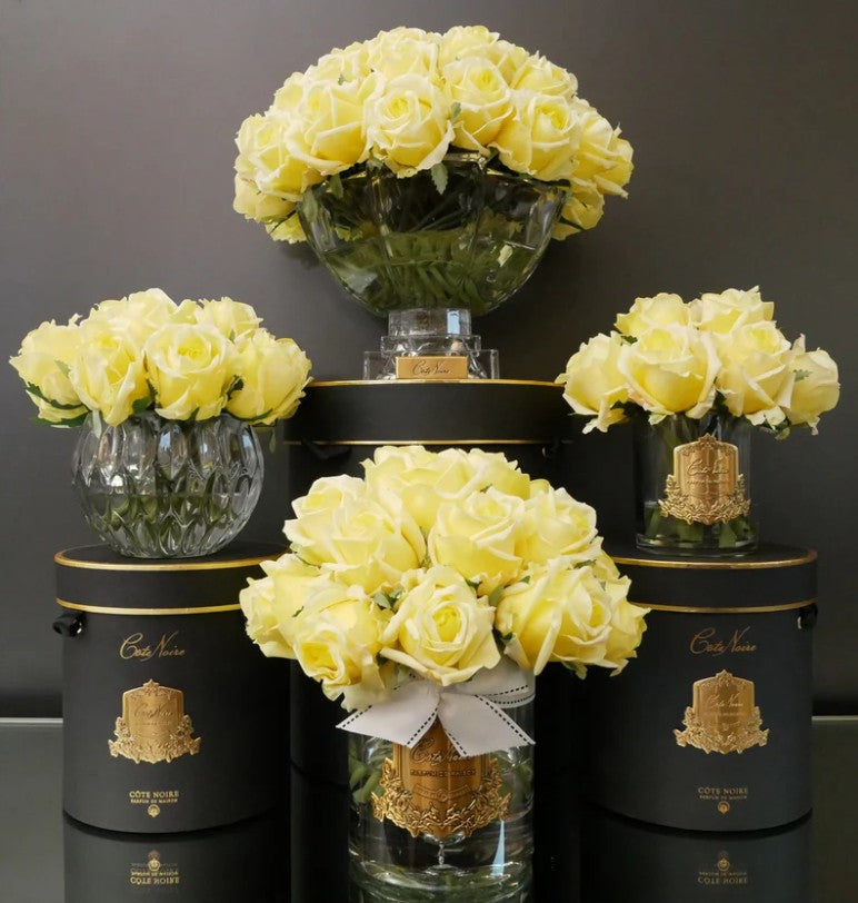 Côte Noire Centrepiece CPRB08 roses jaunes artificielles gold