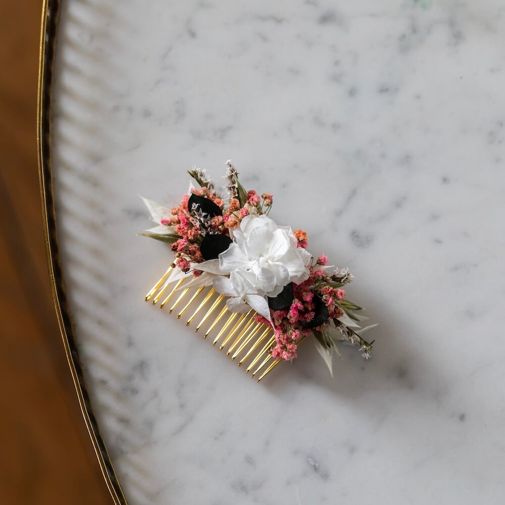 Flowrette Bérénice peigne fleurs séchées mariage champêtre
