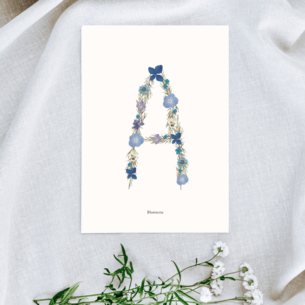Flowrette herbier affiche lettre bleue A5 14,8x21 cm