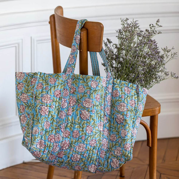 Flowrette Jodphur sac shopping coton bleu fleuri