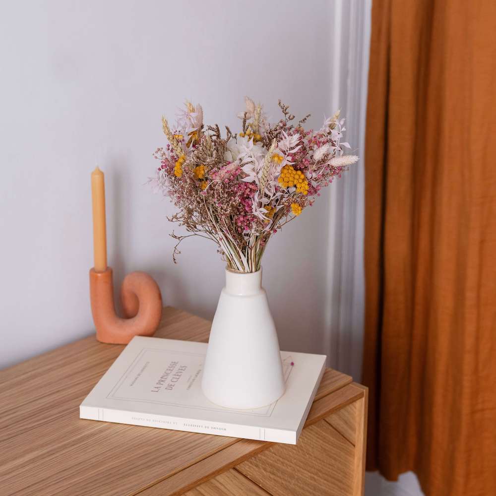 Flowrette Lucien bouquet fleurs séchées taille M rose champêtre