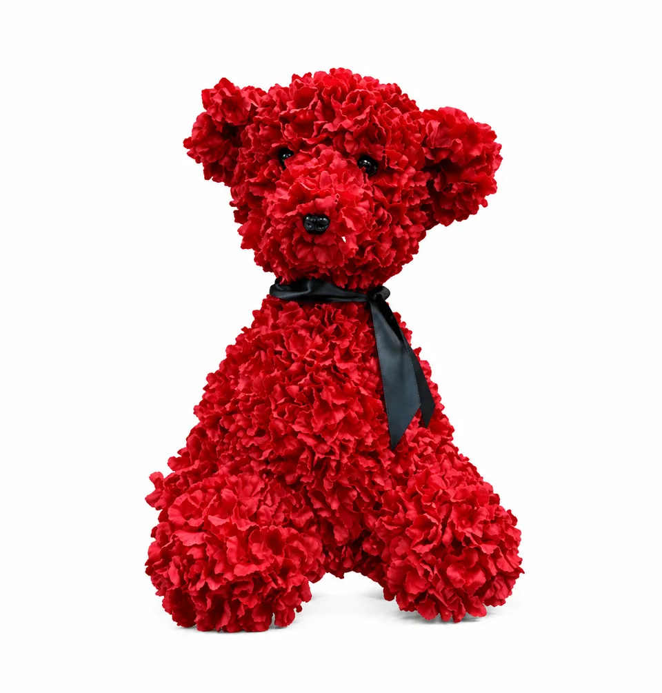 Feuillazur Rungis ours en fleurs rouge assis fleur artificielle