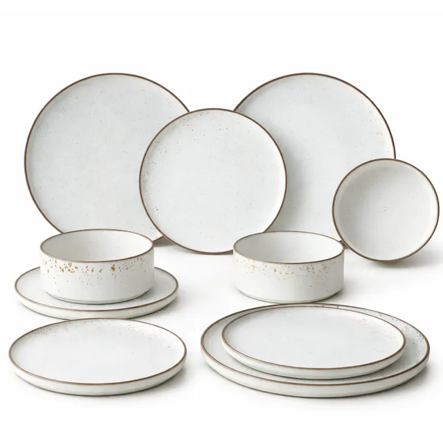 Sia Home Karlstad service 16 pièces grès blanc marron 27 cm