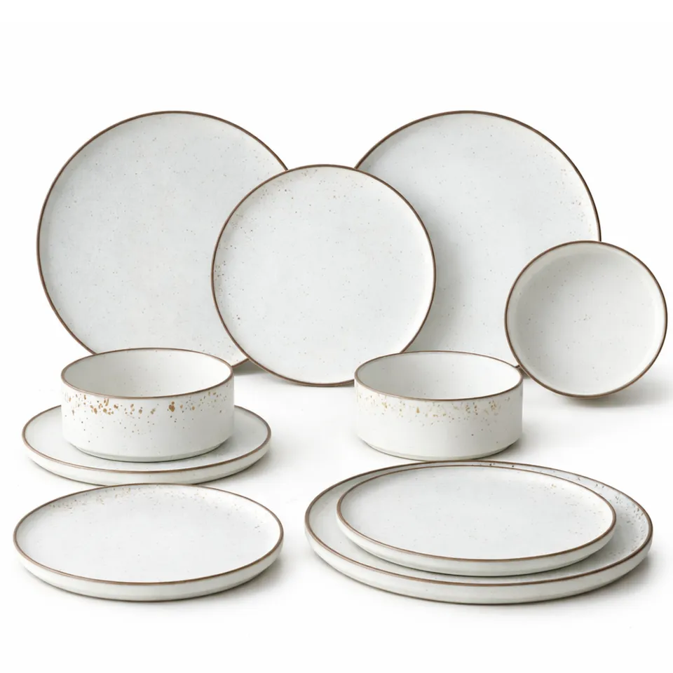 Sia Home Karlstad service 16 pièces grès blanc marron 27 cm