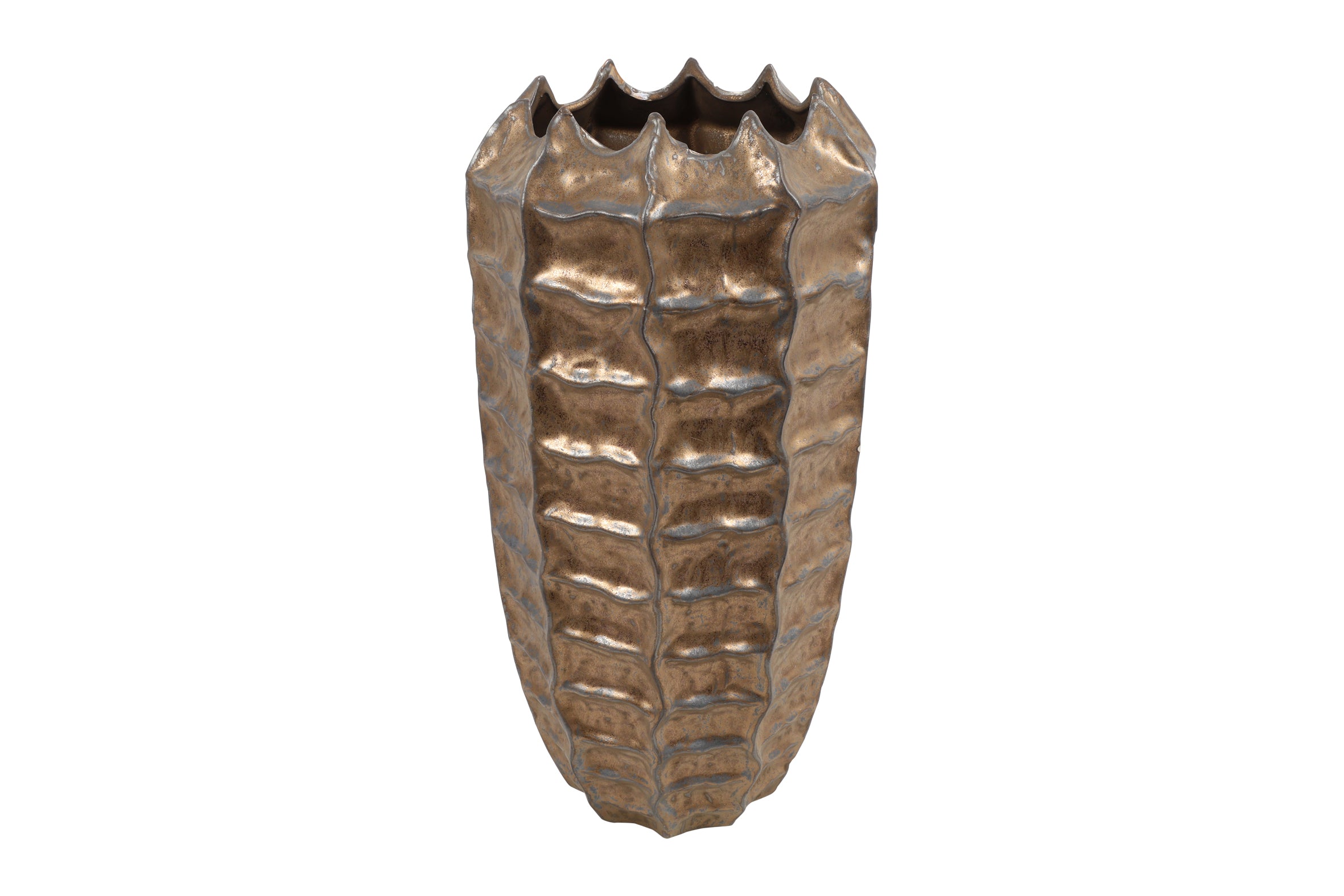 Feuillazur Rungis Bronze vase texturé verre 17x17x30cm