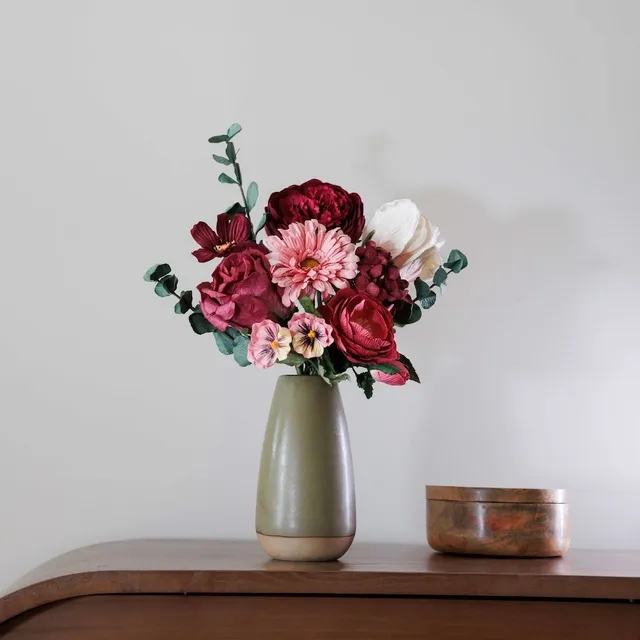 Flowrette Degas bouquet fleurs en papier bordeaux rose