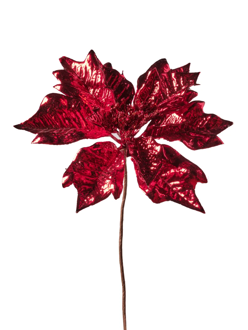 Feuillazur Produits de saison Poinsettia métallique fleur artificielle rouge 30cm