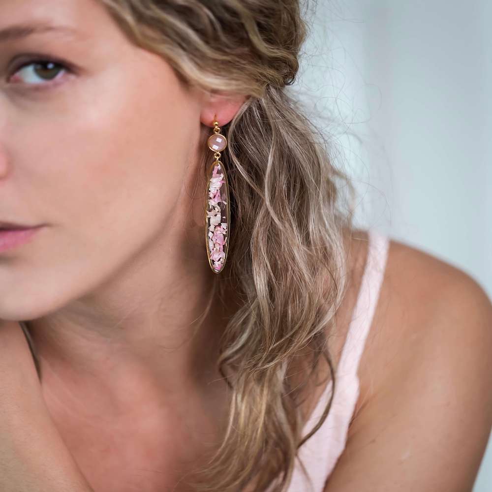 Flowrette Léonie grandes boucles oreilles fleurs séchées dorées