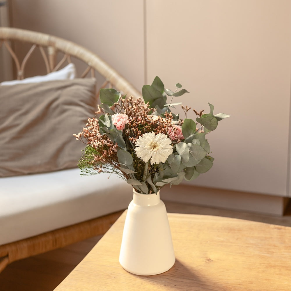 Flowrette Abbesses bouquet stabilisé blanc rose taille unique