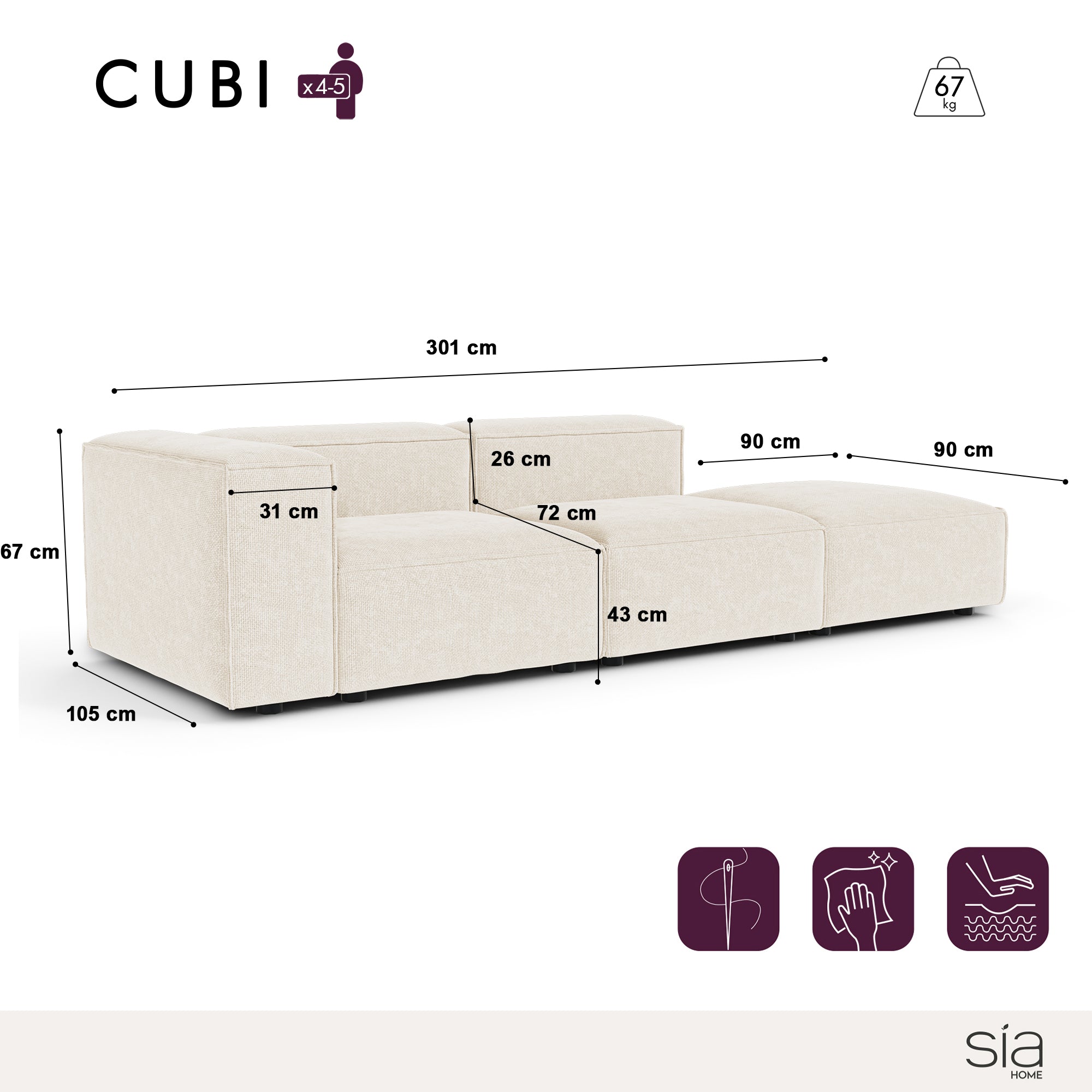 Sia Cubi canapé modulable angle gauche design