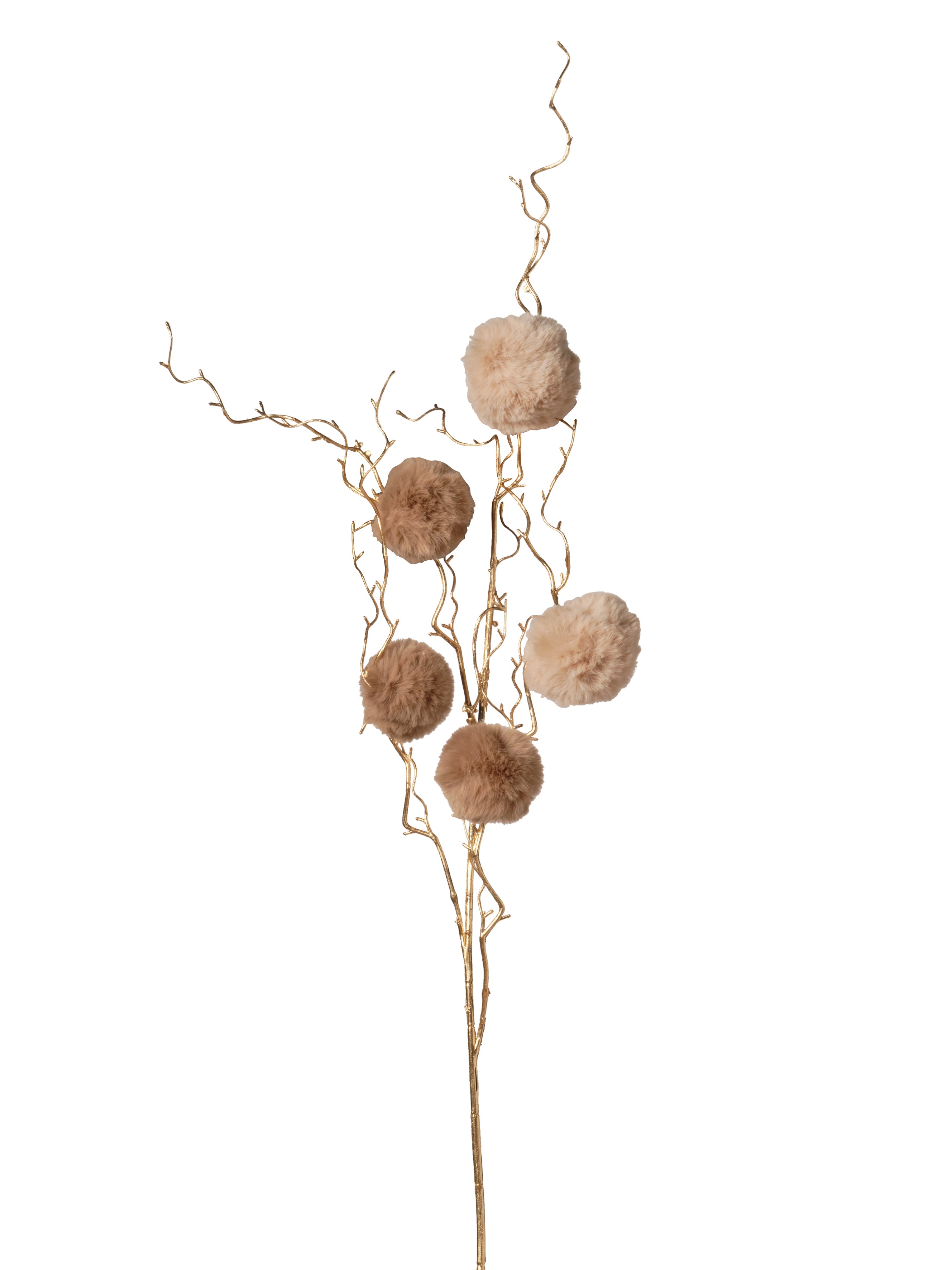Feuillazur Rungis Saison Branche de pompom fleur artificielle beige 109cm