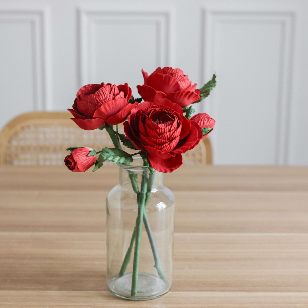 Flowrette Rose Queen rouge fleur en papier x1 artisanale